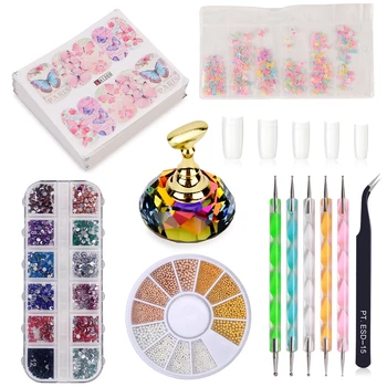 

Nail Art Kit Water Transfer Stickers Rhinestones Crystal Display Holder False Nail Tips Caviar Beads Dotting Tool Manicure Set