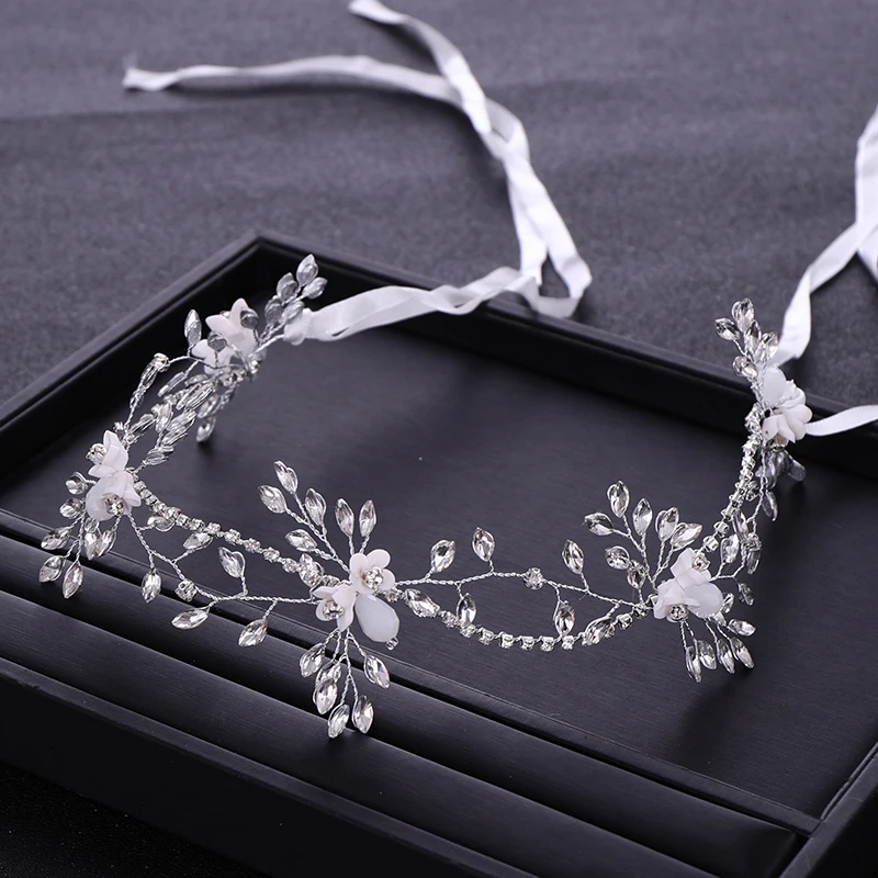 Trendy Wedding Hair Accessories Silver Flower Rhinestone Crystal Headband Bridal Tiara Princess Tiara Wedding Tiara Accessories