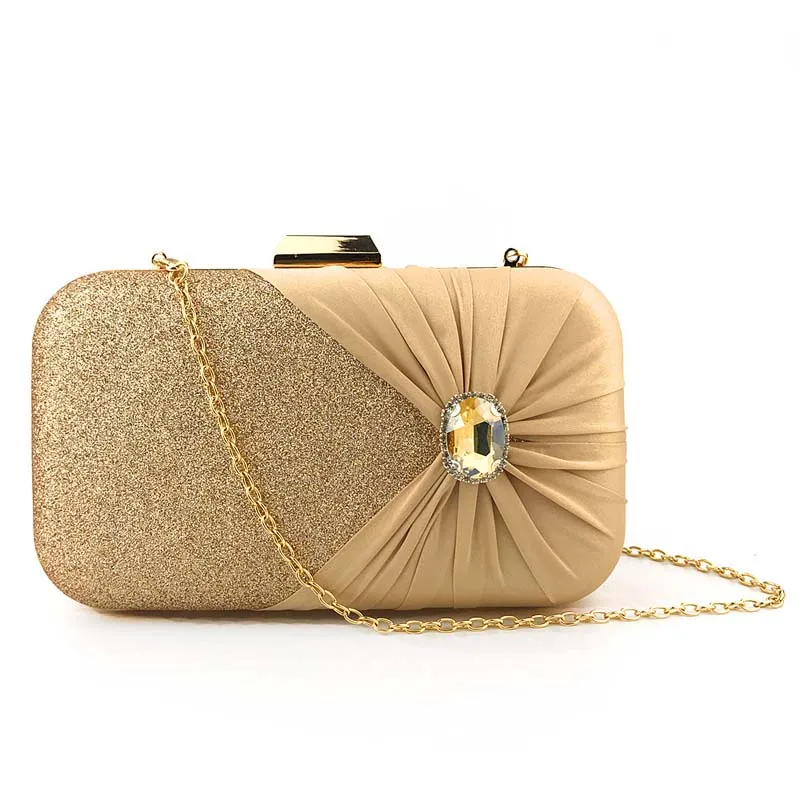 Women Evening Clutch Bag Diamond Sequin Clutch Female Crystal Day Clutch Wedding Purse Party Banquet Gold Chain Shoulder Bags