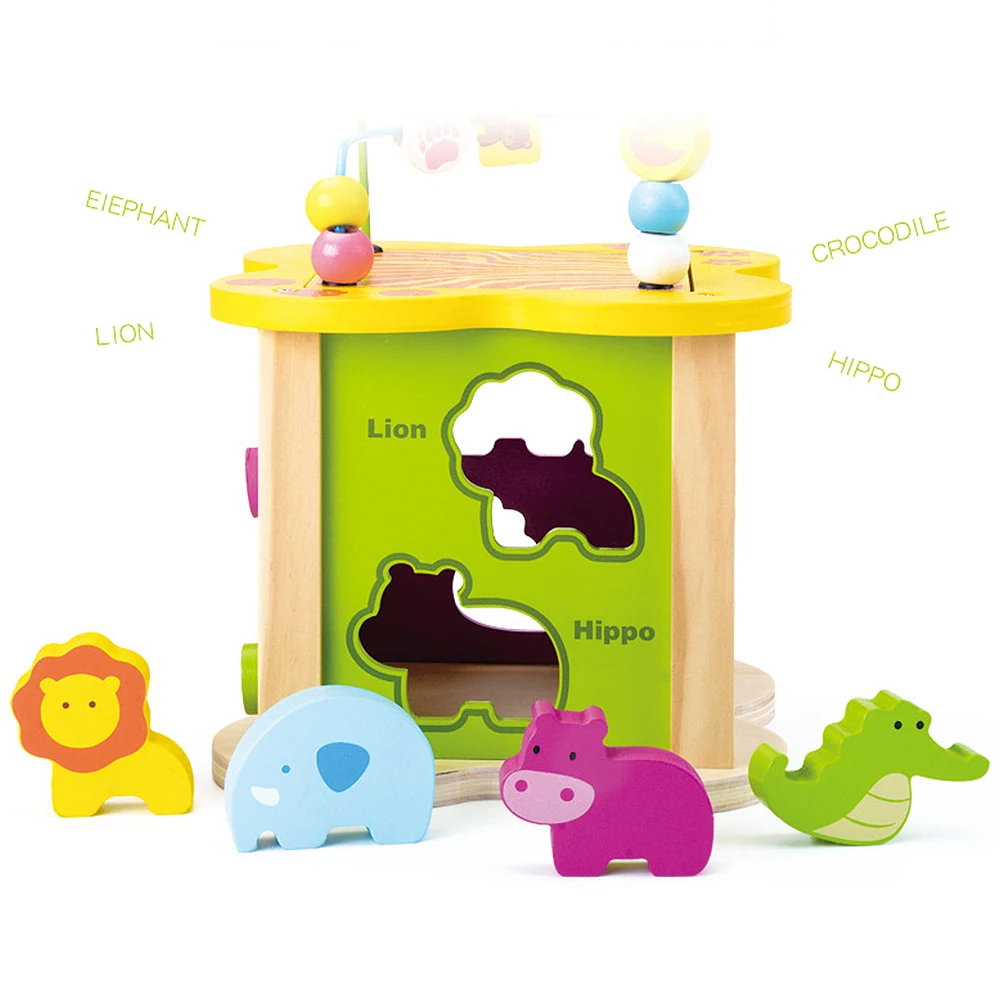 6 in 1 Wooden Building Blocks Activity Cube Bead Maze Multi purpose Educational Toy for Kids 3