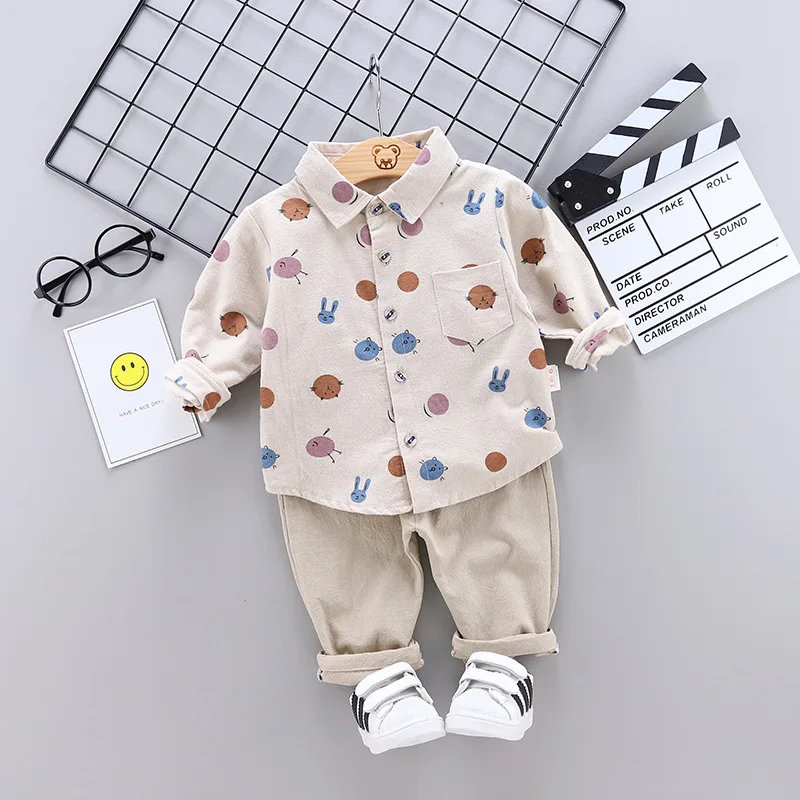 Коллекция года, Осенние комплекты для малышей рубашки с длинными рукавами и воротником с лацканами для мальчиков топы+ повседневные брюки детские костюмы из 2 предметов детская одежда