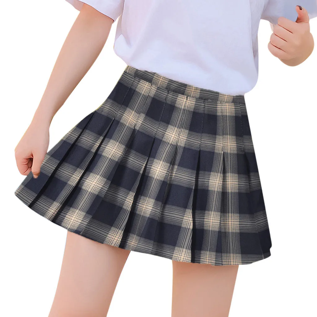 Skirt Women's Skirt Casual Wild Plaid College Wind Pleated Short Skirt Polyester Slim Waist Casual  Womens Skirts Female