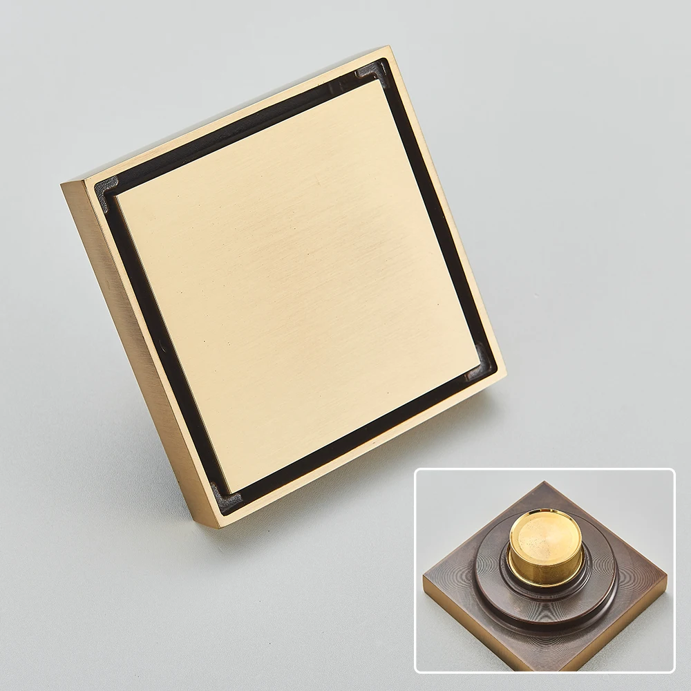 Rozin Brushed Gold Floor Drains 10*10cm Invisible Bathroom Floor Drain Matte Black Square Shower Deodorant Waste Drain Strainer floor drain deodorant floor drain shower drain