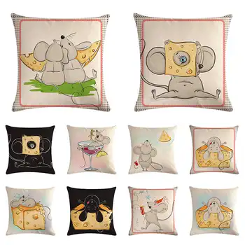 

Cartoon mouse pattern cushion cover cheese pattern car sofa chair pillow cover linen pillow cover 45x45cm