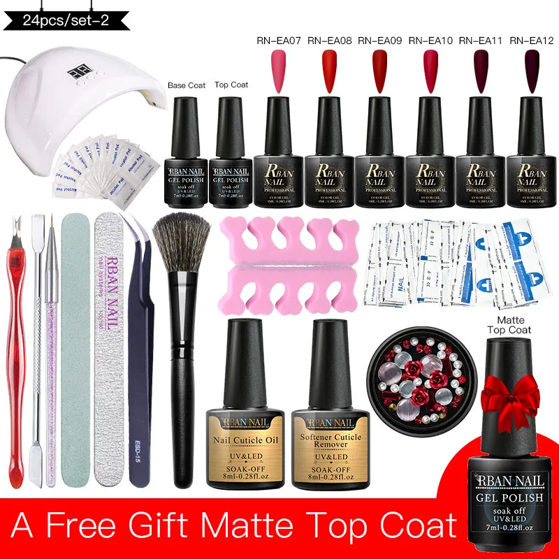 Лампа УФ/LED RBAN для маникюра набор инструментов 6 флаконов лак ногтей топ и база