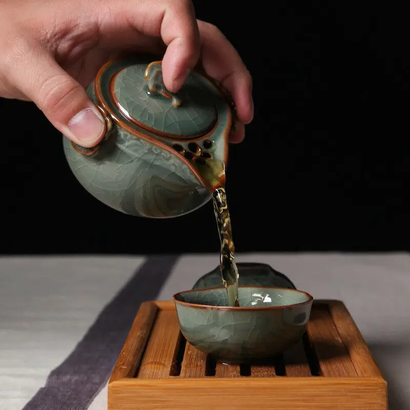 Китай Longquan Celadon портативный чайный набор кунг-фу горшок и две чашки чая чашка чай горшок