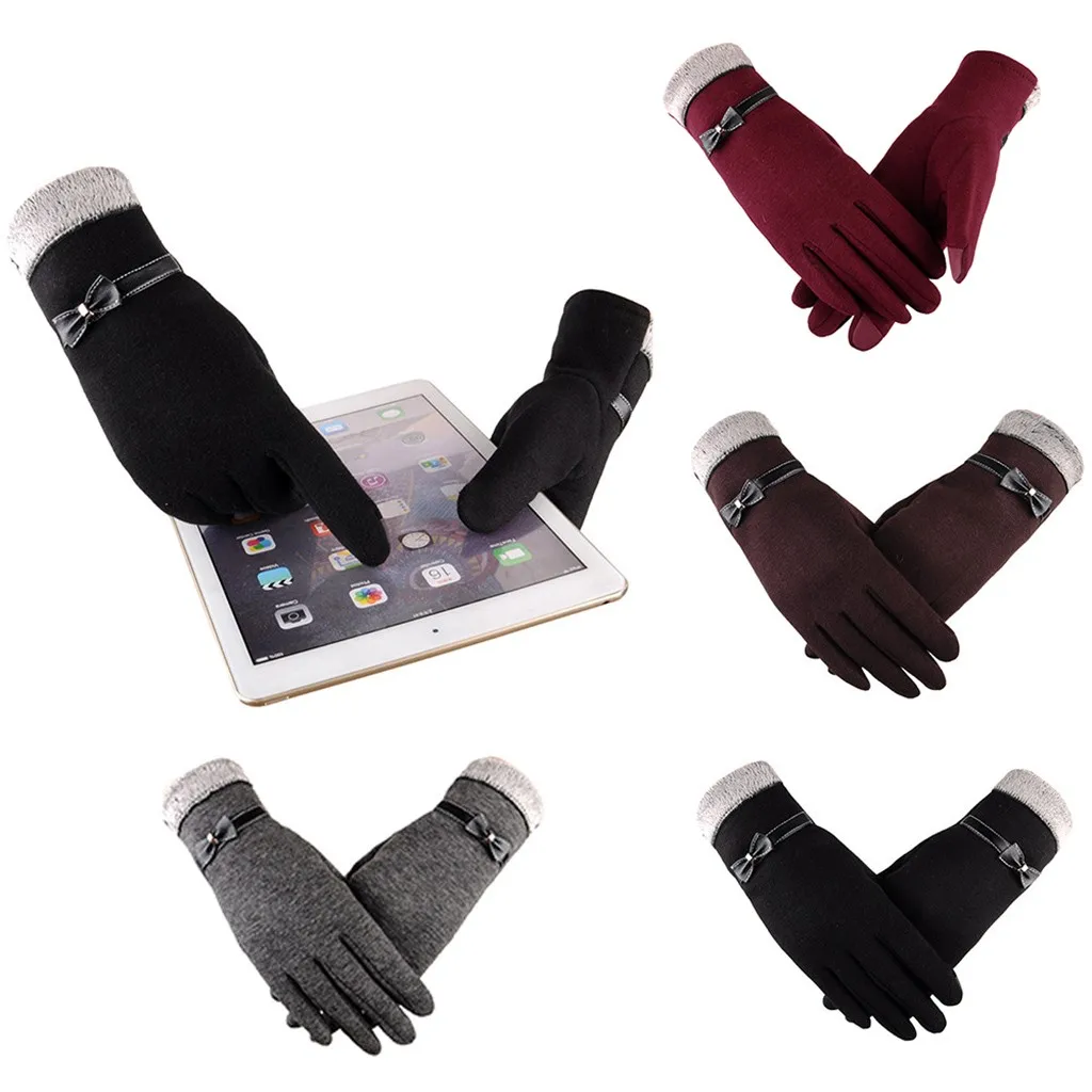Female Gloves Winter Fashion Bowknot Tactical Full Fingers Men'S Gloves Winter Warm Wind Protect Mittens Gloves For Women