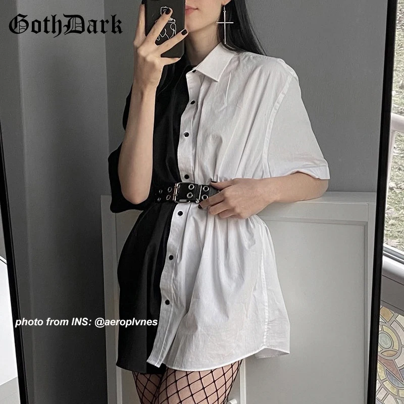 Goth Dark свободное мини платье с высокой талией в стиле пэчворк летнее модное