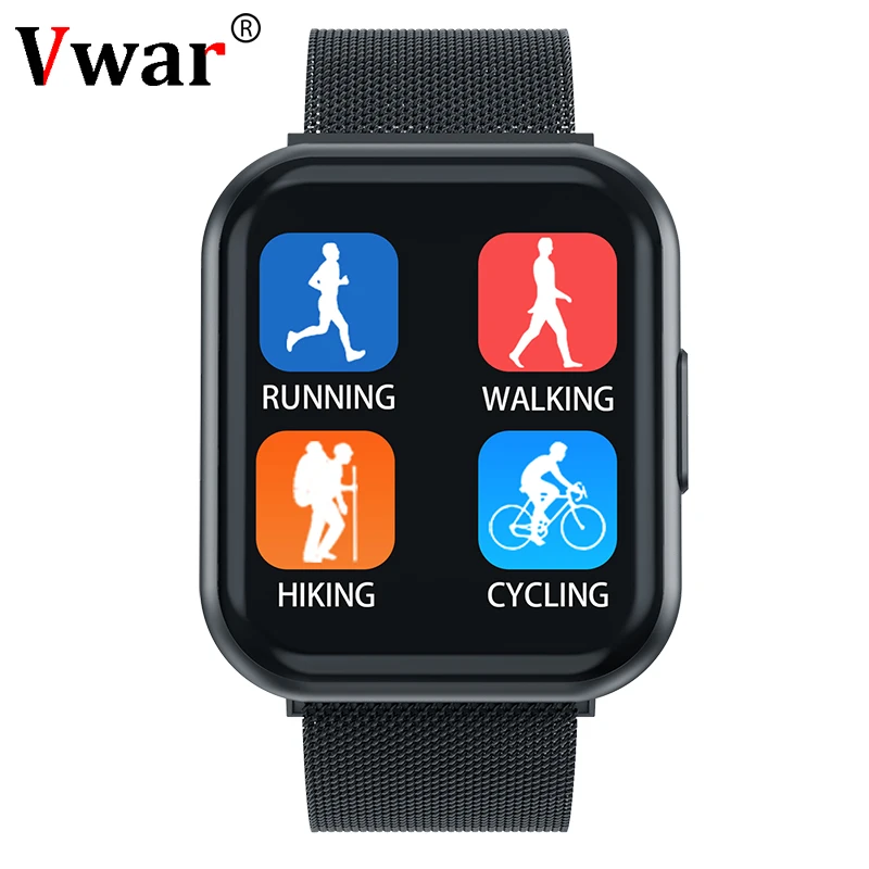 Vwar P80 Plus, умные часы с сенсорным экраном, монитор сердечного ритма, водонепроницаемые, P90, Bluetooth, умные часы для Apple iPhone, Xiaomi Phone - Цвет: Steel Black