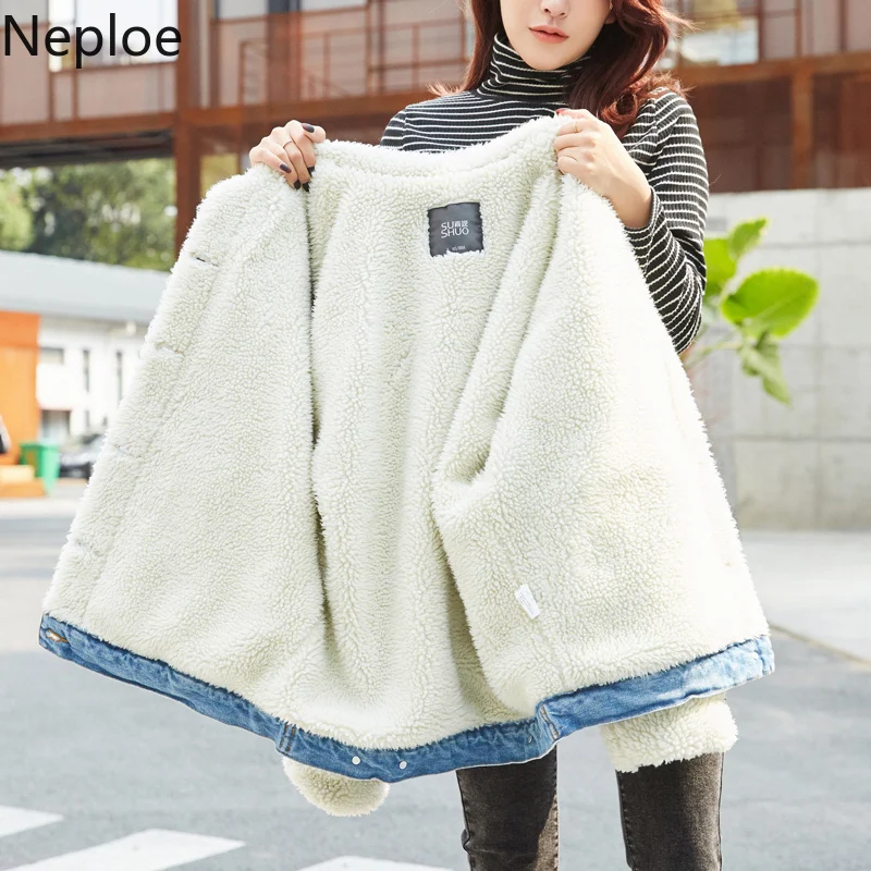 Neploe/Корейская свободная тонкая короткая джинсовая куртка Bf осенне-зимняя Толстая Лоскутная куртка Chaqueta Mujer с длинными рукавами Casaco Feminino 46338