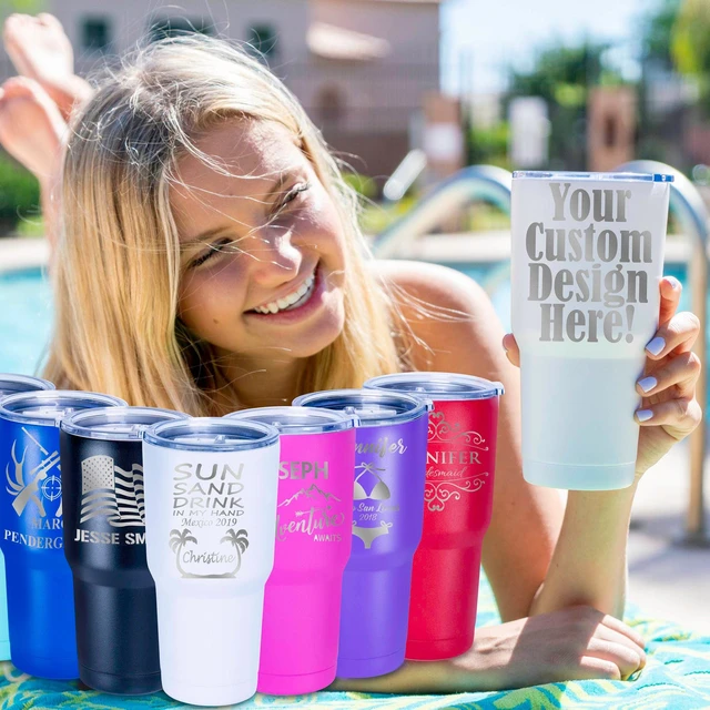 Custom Laser Engraved Insulated 20oz & 30oz Tumblers w/Splash Proof Lid -  Personalized Gifts (30oz Tumbler, White)