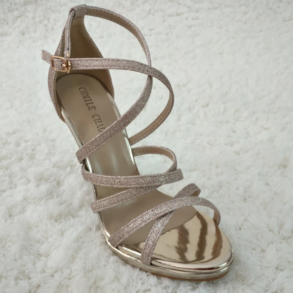 CHMILE CHAU/блестящие пикантные женские туфли для свадебной вечеринки; сандалии-гладиаторы на шпильке в римском стиле с пряжкой и ремешком на щиколотке; 0640A-4c