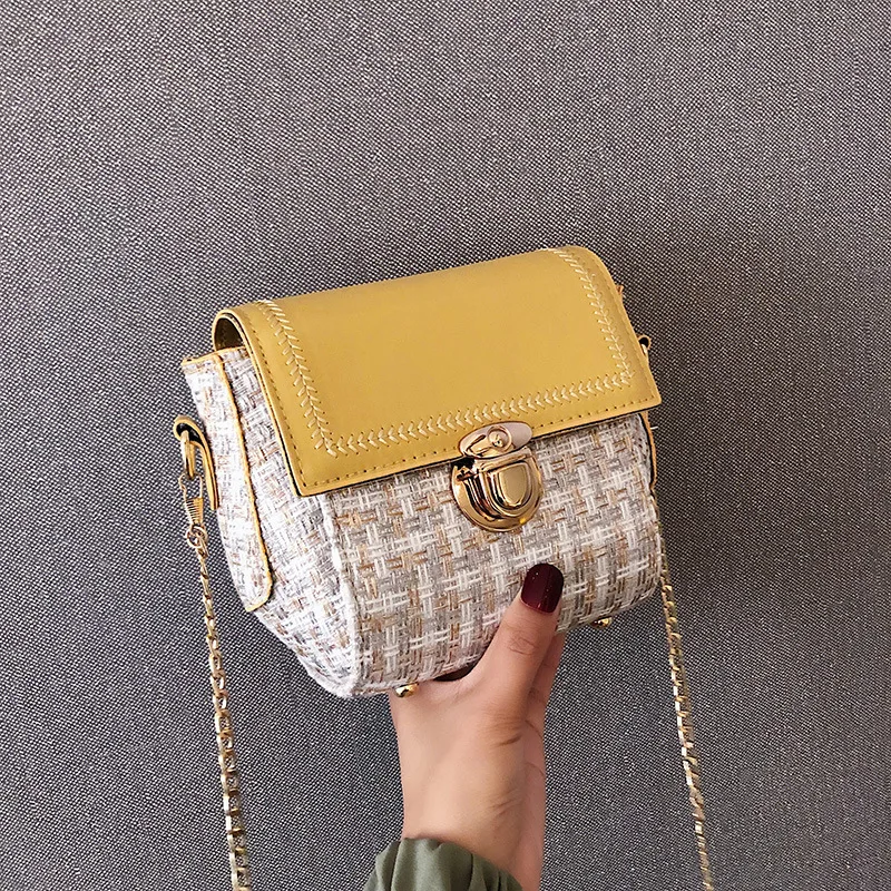 

Bag Women's 2019 New Style Korean-style Chain Shoulder Bag Western Style Weaving Square Sling Bag Fashion Women's One-Shoulder H