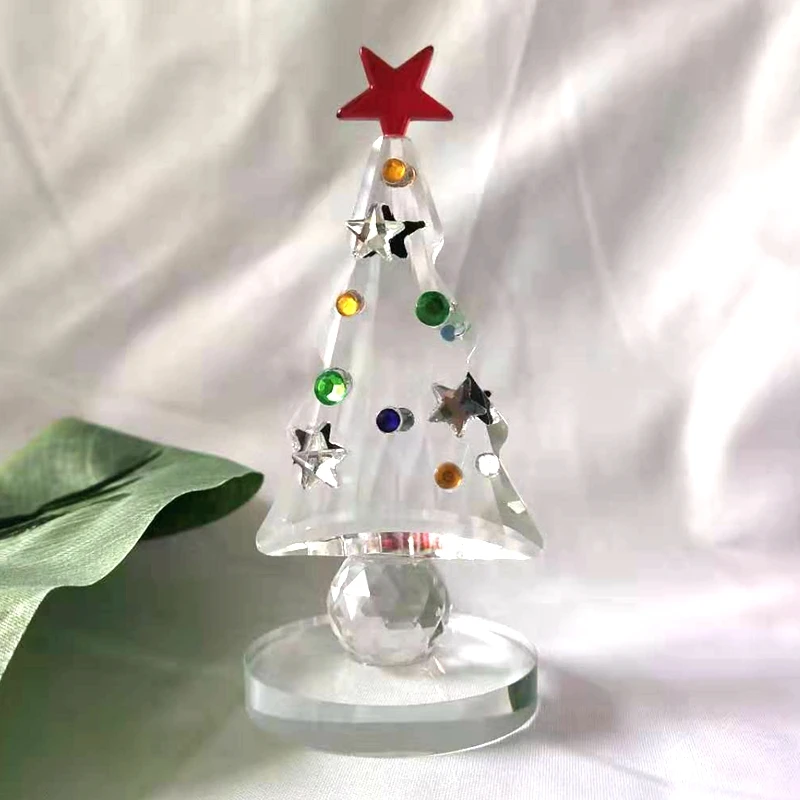 Crystal Christmas Tree Figurine Holiday Paperweight Collection Souvenir Handcrafted Xmas Gift Home Table Decoration