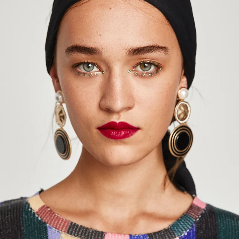 

Za new earrings European and American retro metal drip oil inlaid with drill special vintage earrings bohemian christmas gift