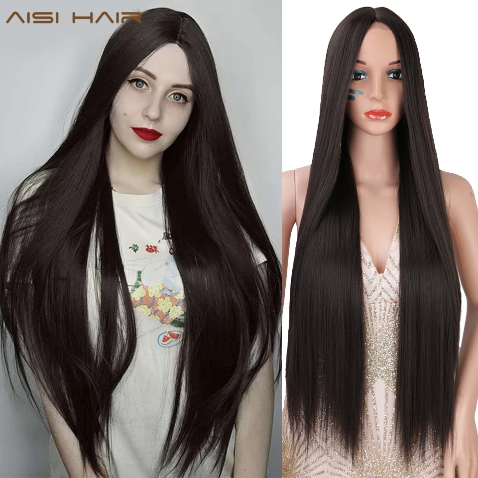 Длинные прямые парики AISI HAIR коричневые синтетические для женщин Натуральные