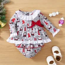 

Baby Girl Christmas Outfits Infant Newborn Ruffle Collar Bowknot Dresses +Bloomer Shorts Pants Xmas Clothing Set 6M-2Y