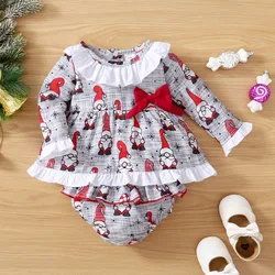 Tenues de noël pour bébé fille, ensemble de vêtements de noël pour nouveau né, col à volants, robe à nœud papillon + short Bloomer, 6 mois 2 ans 