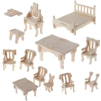 

Mini 3D Wooden Puzzle DIY 34 Pcs Miniature 1:12 Dollhouse Furniture for Doll Building Model Children's Toy Gift