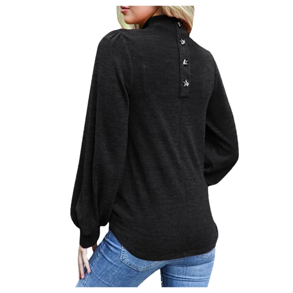 Женские рубашки, верхняя одежда, Camiseta Mujer, женские топы с пуговицами на спине, Свободные повседневные тренировочные топы с круглым вырезом, женская одежда - Цвет: Черный