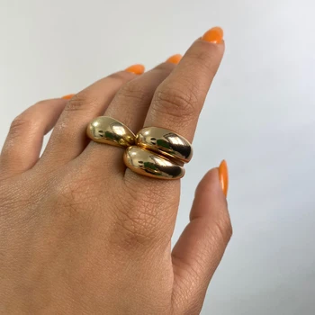 Minimalist Gold Color Chunky Rings Trendy Geometric Round Circle Rings for Women Thick Gold Stack Rings Female Wedding Jewelry