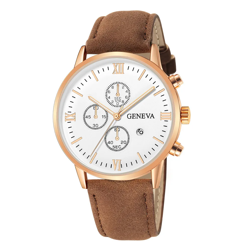 

Geneva Men's Watches Fashion Date Alloy Case Synthetic Leather Analog Quartz Sport uhren herren Man Watch 2019 erkek saat