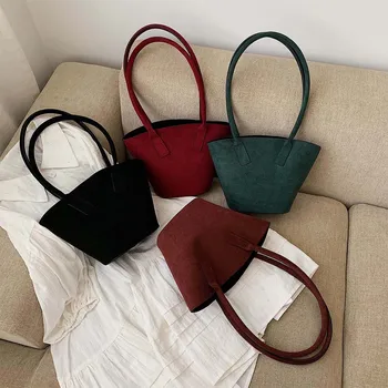 

Fashion Suede Shoulder Bag Women Retro Top-handle Bags Ladies Purse Female Solid Color Shopping Daily Handbag