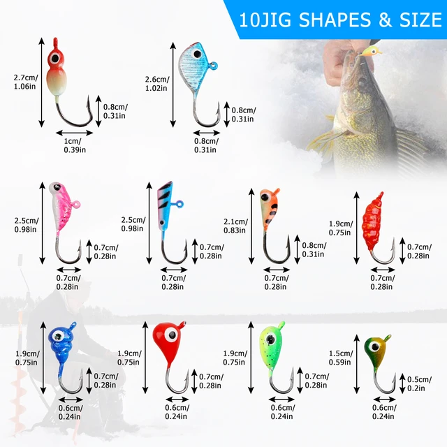 48PCS Ice Fishing Jigs Ice Fishing Kit Ice Fishing Gear Crappie