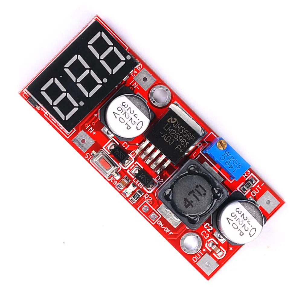 Красный Вольтметр Adjustable Регулируемый блок питания Бак Модуль с цифровой трубкой LM2596 Регулируемый источник питания