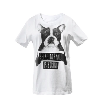 

Women's White T-shirt Short Sleeve Loose Dog Women Short Sleeve Korean Harajuku Fashion Clothing Tshirt with Print Cotton HH50DX