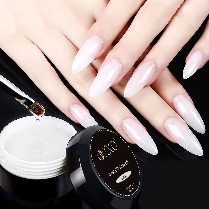 GDCOCO 15ml Nail Gel Nail Extension Nail Crystal Gel UV LED Soak Off Manicure Tool Natural Pink White Color