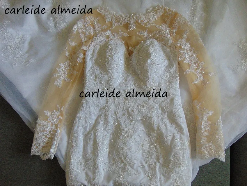 Vestido de noiva, длинные рукава, Русалка, свадебные платья, прозрачная спина, свадебное платье, шлейф, свадебные платья