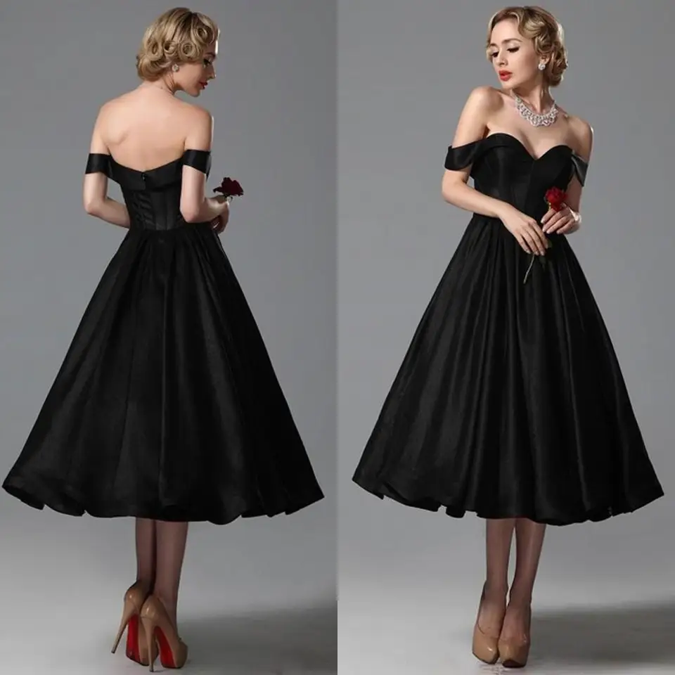 black tea length wedding dress
