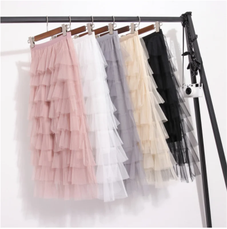 Новые силиконовые формы для выпечки Многослойные Длинные сетчатые Юбки принцессы с высокой талией гофрированные винтажные Многослойные тюлевые плиссированные юбки Faldas Jupe Femmle