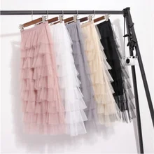 Новые силиконовые формы для выпечки Многослойные Длинные сетчатые Юбки принцессы с высокой талией гофрированные винтажные Многослойные тюлевые плиссированные юбки Faldas Jupe Femmle