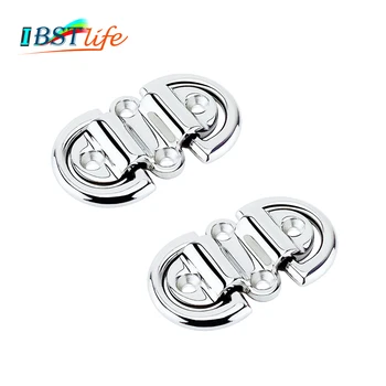 

2X Stainless Steel 316 Double D Ring Deck Folding Pad Eye Lashing Tie Down Cleat Yacht Motorboat Truck Polish Boat Marine Grade