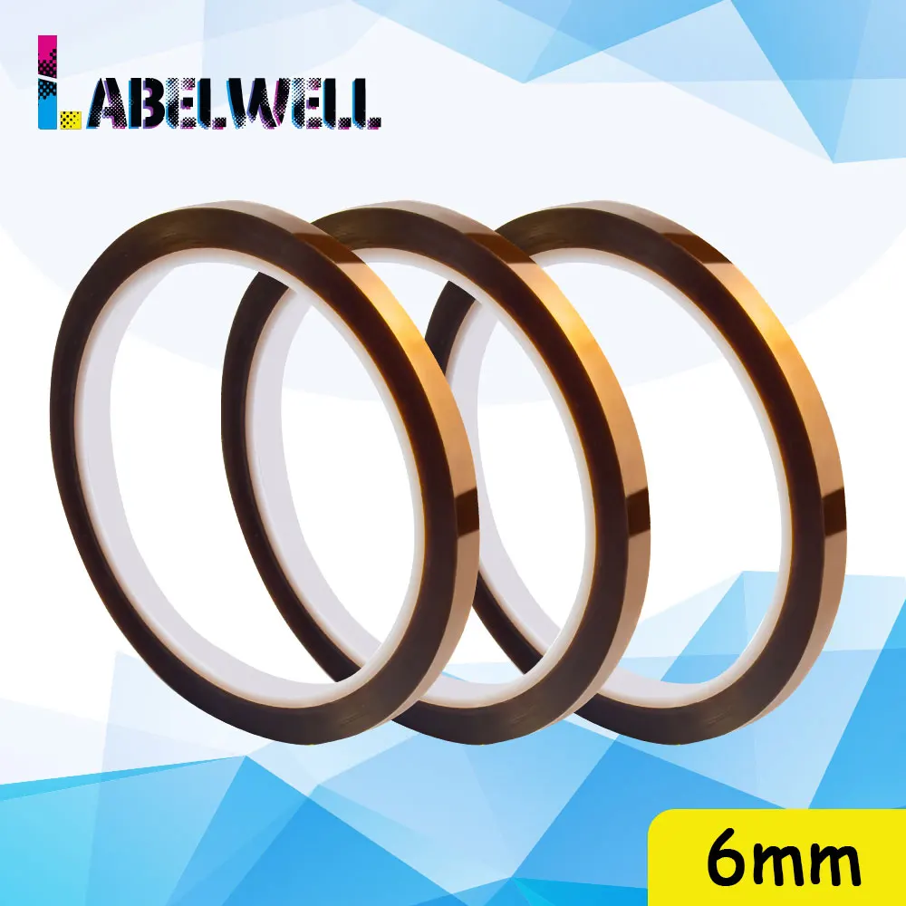 Labelwell 6mm Kapton tape 33m length high temperature heat resistant polyimide gold adhesive for 3pcs industrial | Компьютеры и офис