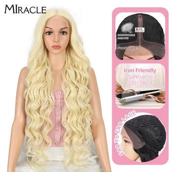 

Miracle Synthetic Lace Front Wig For Women 40Inch Blonde 613 Wig Deep Wave High Temperature Fiber Long Water Wave Cosplay Wig