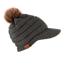 Женская шапка с меховым помпоном, с козырьком, для взрослых женщин и мужчин, вязаная крючком зимняя шапка, вязаная шапка, бейсбольная кепка, теплая Кепка visera mujer