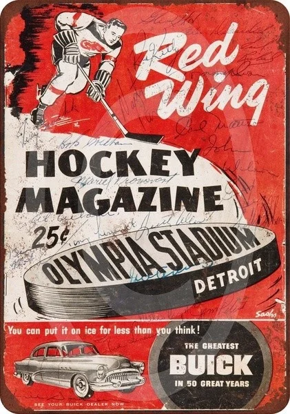 Ретро оловянные картины 1953 Детройт Red Wings Hoey gazine репродукция металлический знак |