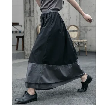 

simple High Elastic Waist Black Gray Split Double Layers Split Half-body Skirt Women Fashion Tide New Spring Autumn 2020 1R607