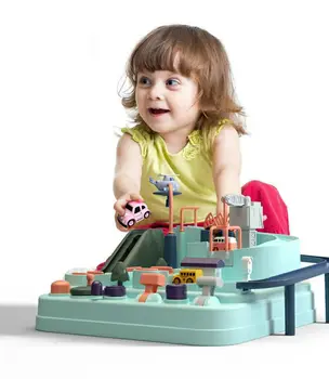 

Kids Manual Car Adventure Track Car Toys Early Educational Learning Toy Rescue Vehicles Parking Lot simulation Gift For Children