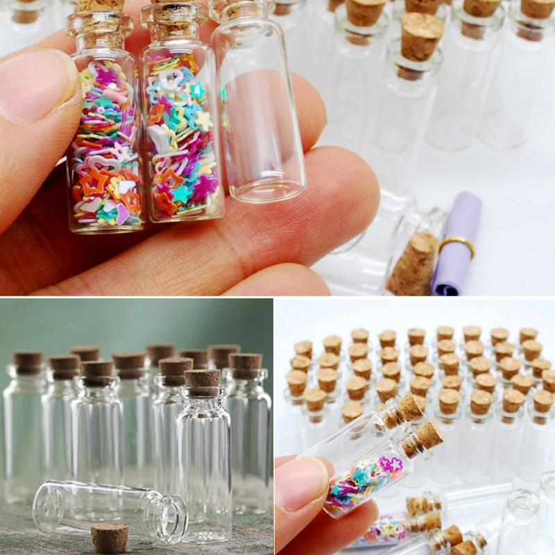 10ks mini sklo lahve sklo cˇarodeˇjnice baňka korek zarážka průhledná wishing láhev hojení šťastný drift láhev drobný dózy