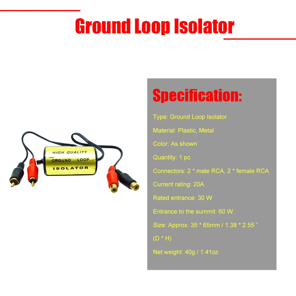 Изолятор заземляющей петли аудиоанти шумовой RCA заземляющий шумоподавляющий
