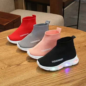 

2020 Non-slip Children's sports Casual LED Shoes New Kids Walking Shoes Boys And Girls Fashion Breathable Mesh Socks Sneakers