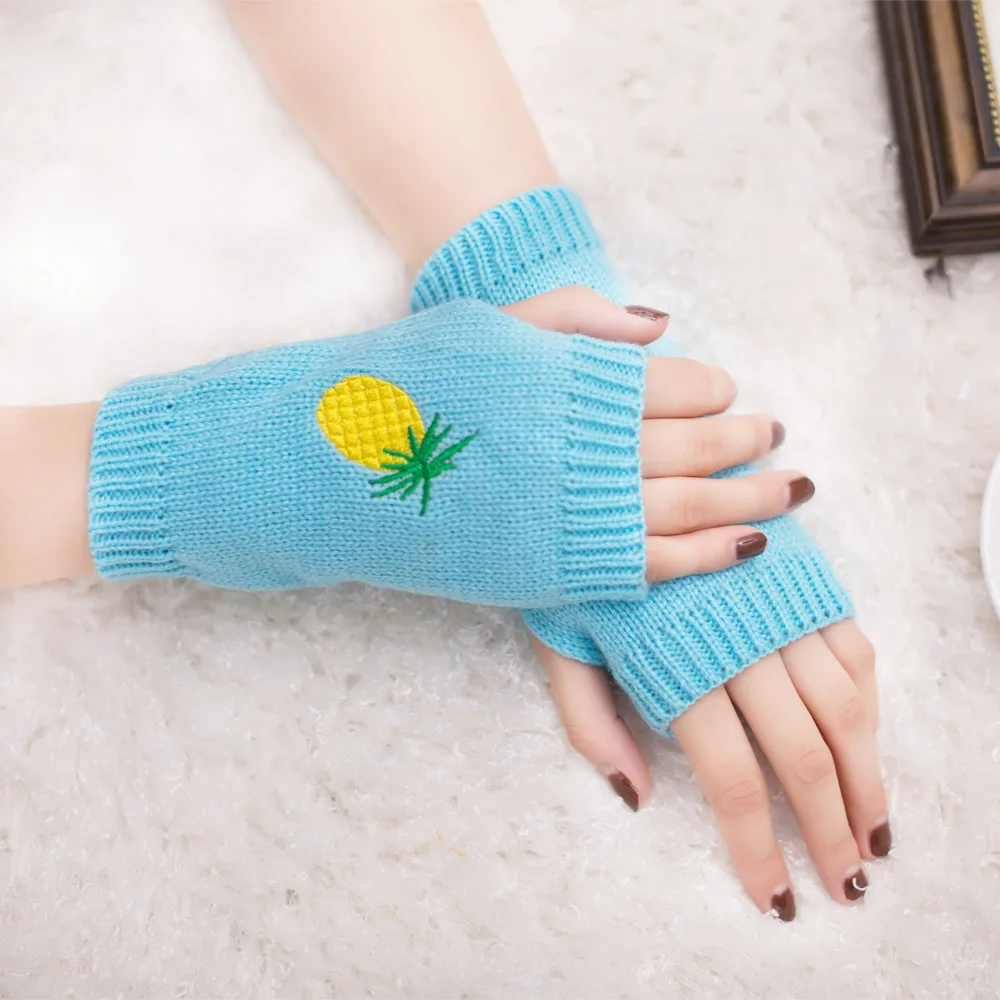 AliExpress Embroidered Pineapple Gloves Cool New Style Knitted Gloves Half-finger Gloves Embroidered Color Warm Gloves Now