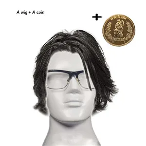 A wig and a coin X-COSTUME, Джон уик, золотая монета и парик, косплей, аксессуары из цинкового сплава, кинокостюм, реквизит на Хэллоуин, рождественский подарок для фанатов - Цвет: A wig and a coin