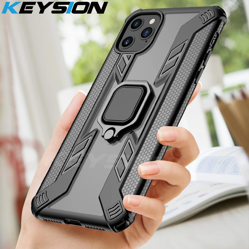 KEYSION Shockproof Armor Phone Case for IPhone 2019 11 Pro Max Stand Car Ring Back Cover New | Мобильные телефоны и