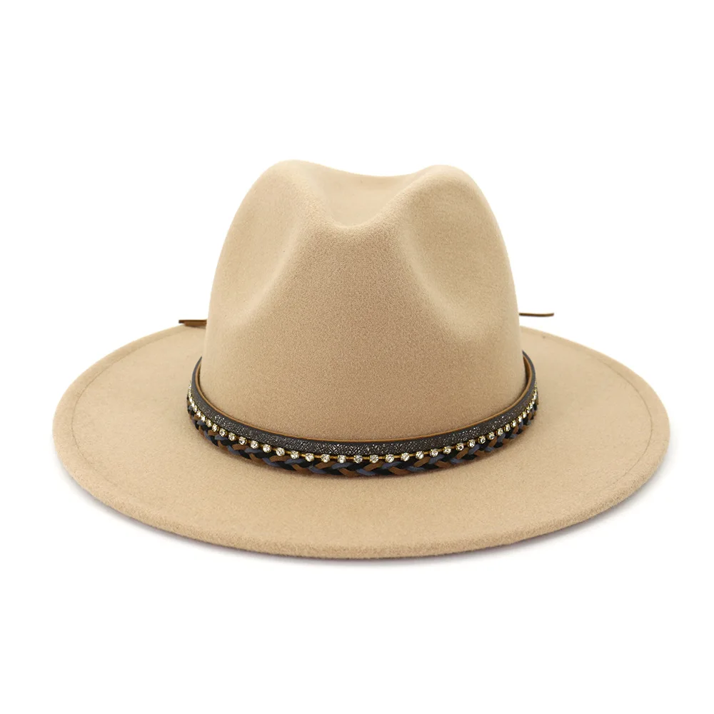 Женская шерстяная фетровая Осенняя шляпа Панама шляпа с широкими полями с поясом мужская шляпа-Панама Bob chapeau Sombreros AD0802