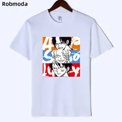 Летняя цельная футболка мужской комбинезон D Luffy T-Shirt s новая хлопковая Мужская футболка с коротким рукавом с аниме Модная белая футболка 2019